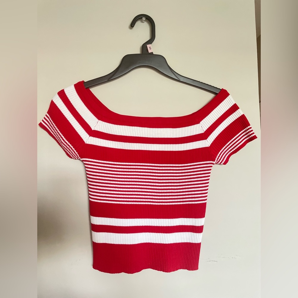 Charlotte Russe red and white stripped off the should crop top. Size small